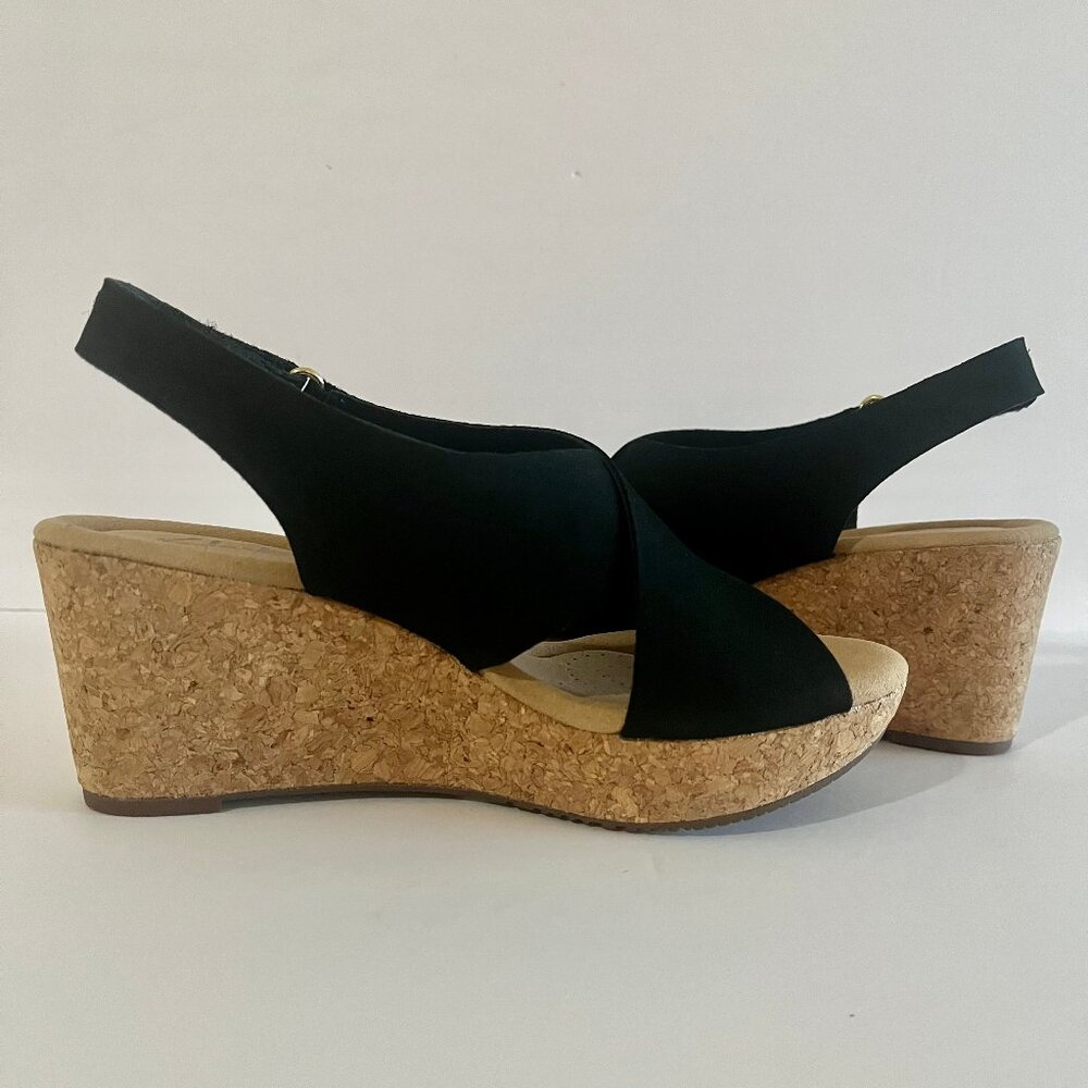 Clarks Annadel Eirwyn Suede Platform Comfort Wedge Cork Heel Sandal Black 6 - Picture 7 of 16